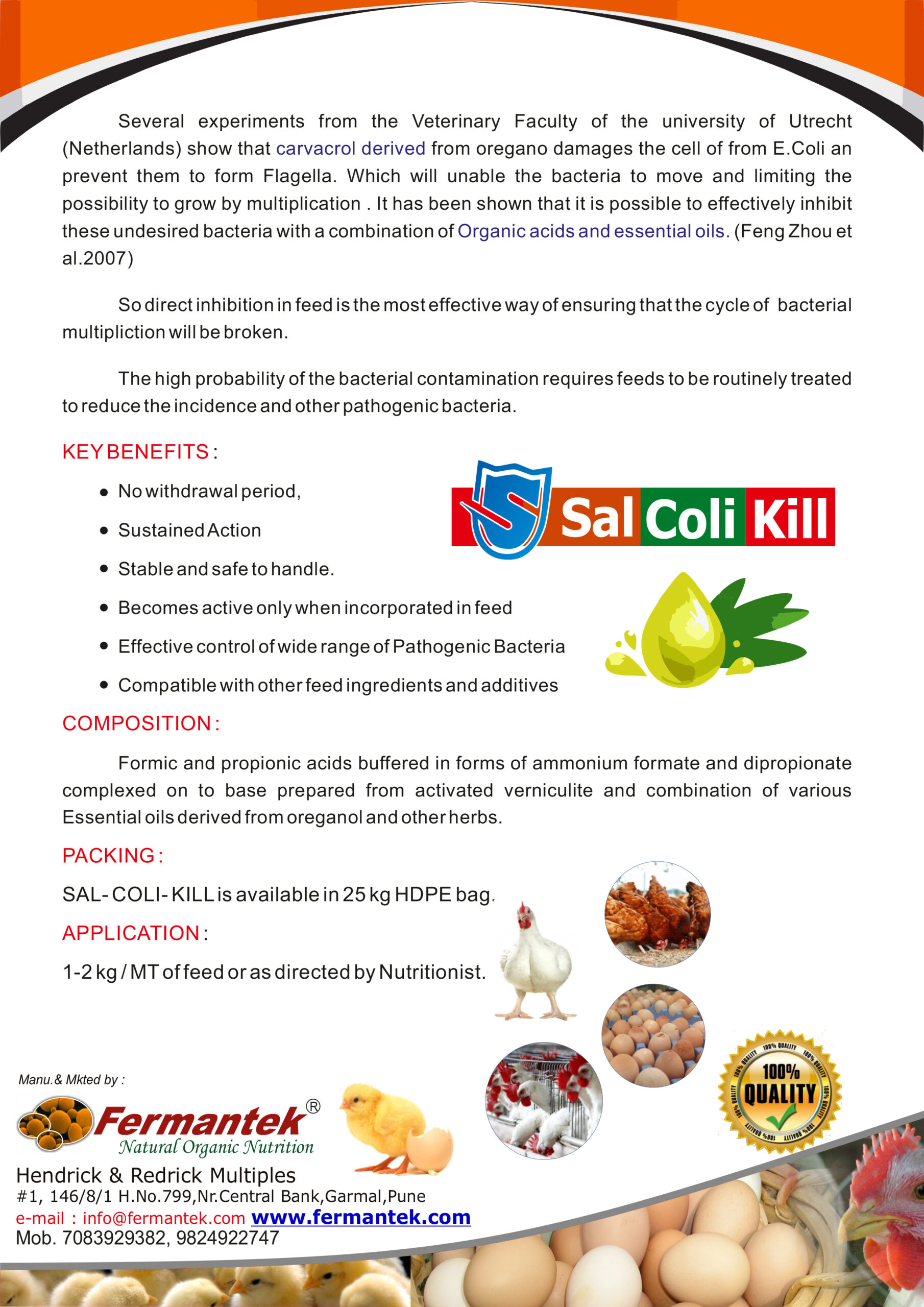 Sal Coli Kill Prevent Salmonella and E Coli Infection in Poultry By a