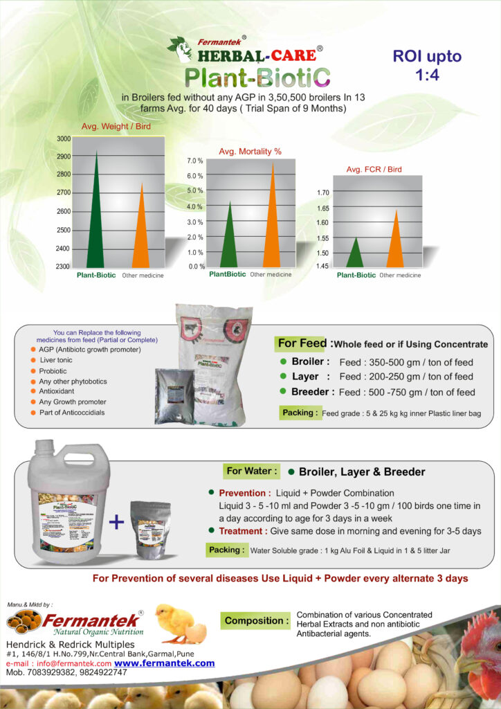 Fermantek Herbal Care Plant Biotic Poultry chicken feed supplements medicine Herbal-Antibacterial, Gut Health Improver, Digestive Stimulant, Antioxidant, Immunomodulator, & Anticoccidial 